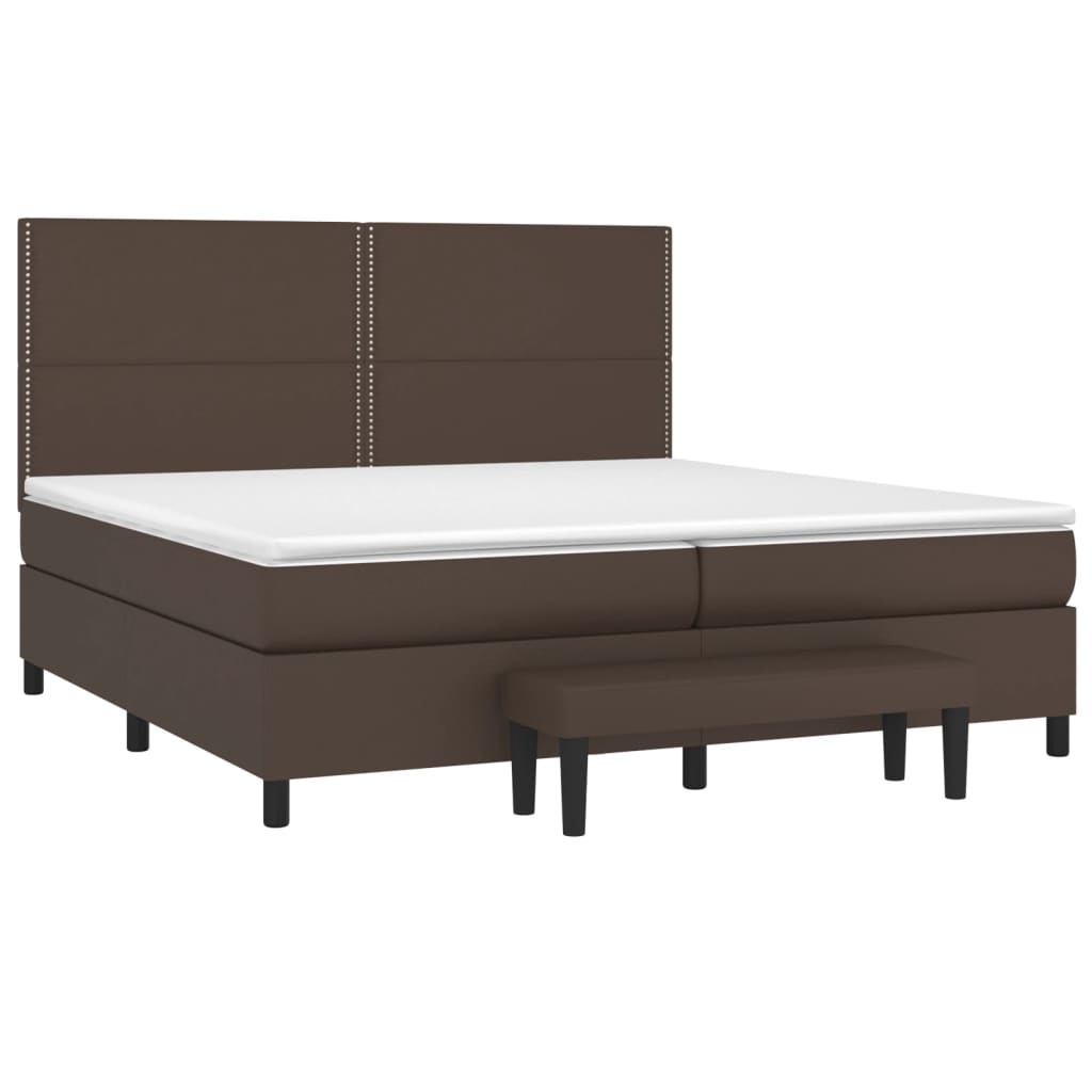Pat box spring cu saltea, maro, 200x200 cm, piele ecologică