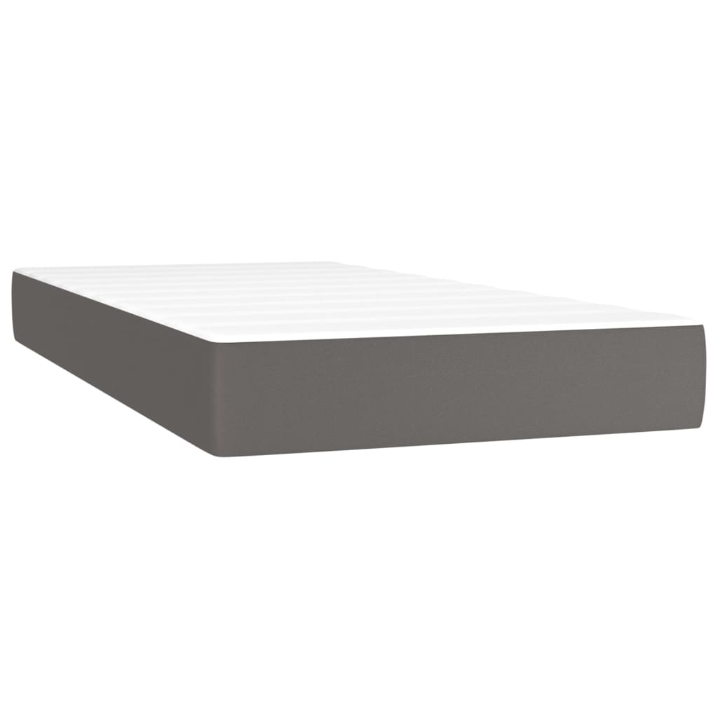 Pat box spring cu saltea, gri, 200x200 cm, piele ecologică