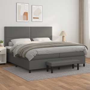 Box spring postel s matrací šedá 200x200 cm umělá kůže - obrázek 1
