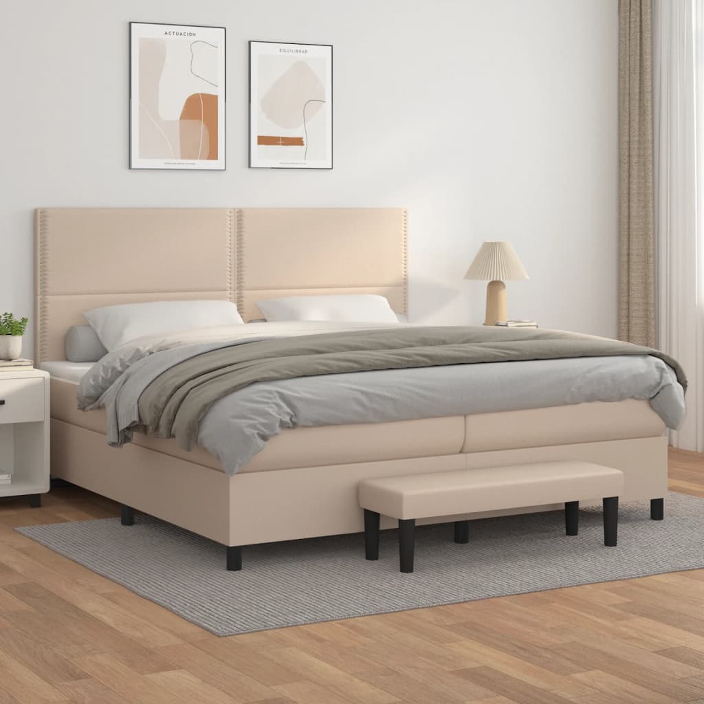 Box spring postel s matrací cappuccino 200 x 200 cm umělá kůže