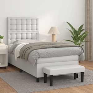 Box spring postelja z vzmetnico bela 80x200 cm umetno usnje
