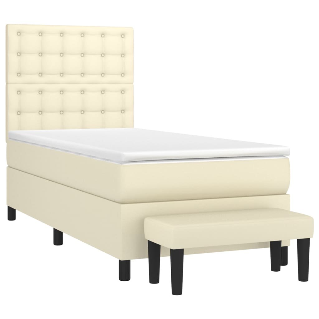 Pat box spring cu saltea, crem, 80x200 cm, piele ecologică