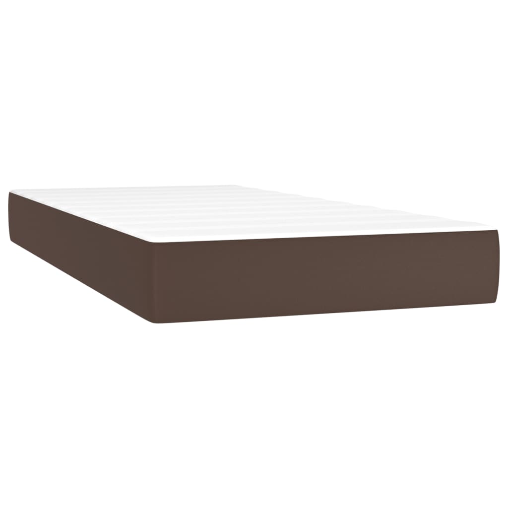 Pat box spring cu saltea, maro, 80x200 cm, piele ecologică
