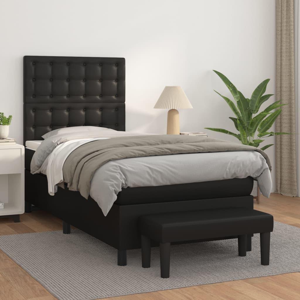 vidaXL Pat box spring cu saltea, negru, 90x200 cm, piele ecologică