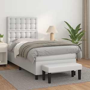 Box spring postelja z vzmetnico bela 90x200 cm umetno usnje