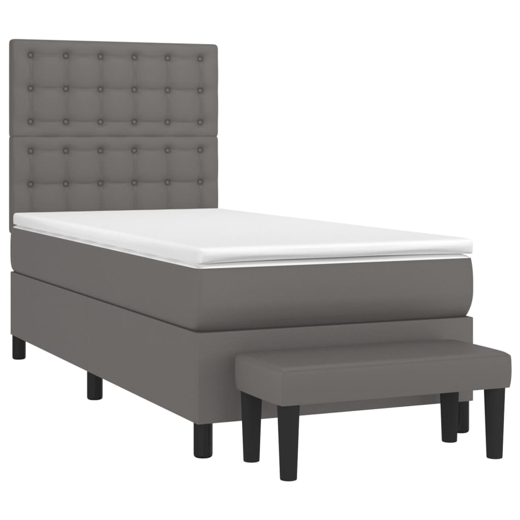 vidaXL Boxspring met matras kunstleer grijs 90x200 cm afbeelding