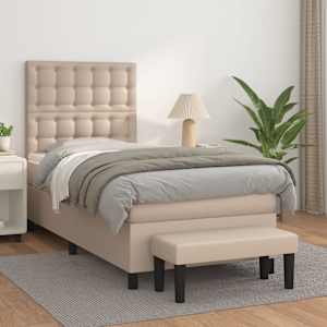 Box spring postelja z vzmetnico kapučino 90x200 cm umetno usnje