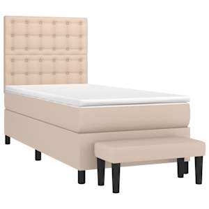 vidaXL Boxspring met matras kunstleer cappuccinokleurig 100x200 cm