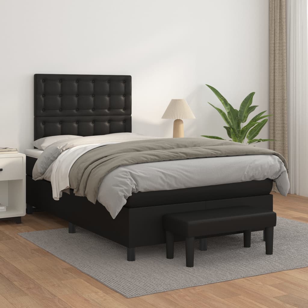 vidaXL Pat continental cu saltea, negru, 120x200 cm, piele ecologică