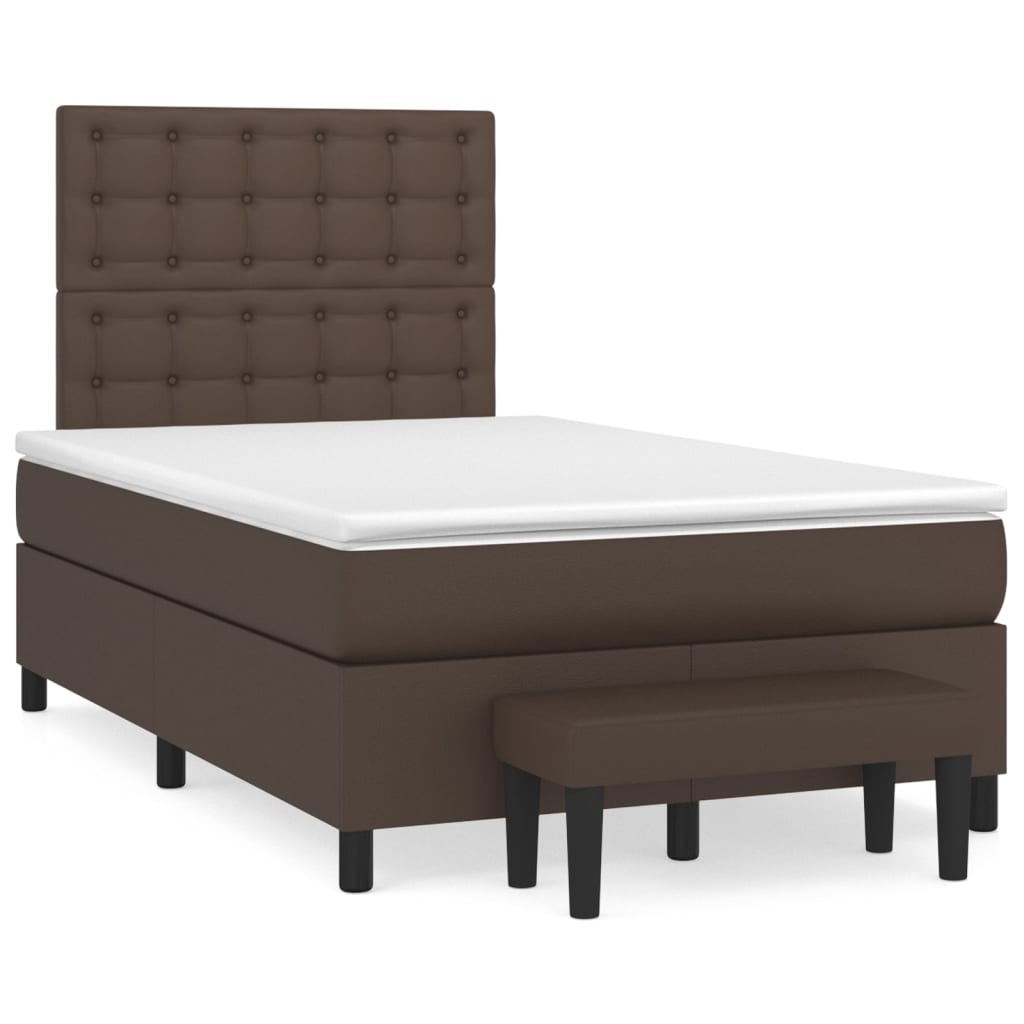 Pat box spring cu saltea, maro, 120x200 cm, piele ecologică