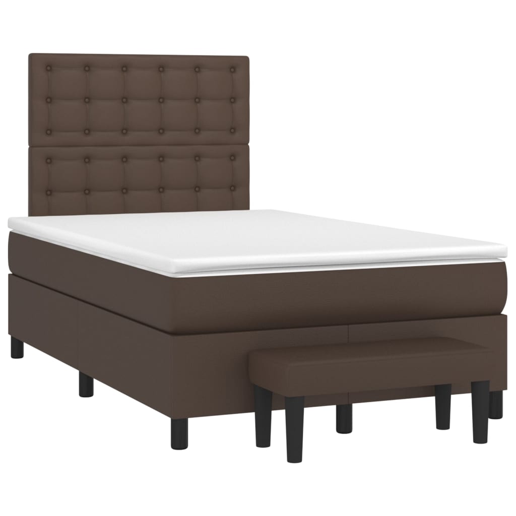 Pat box spring cu saltea, maro, 120x200 cm, piele ecologică