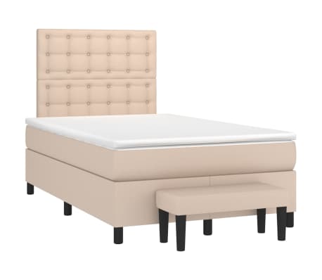 vidaXL Pat box spring cu saltea, cappuccino, 120x200cm piele ecologică