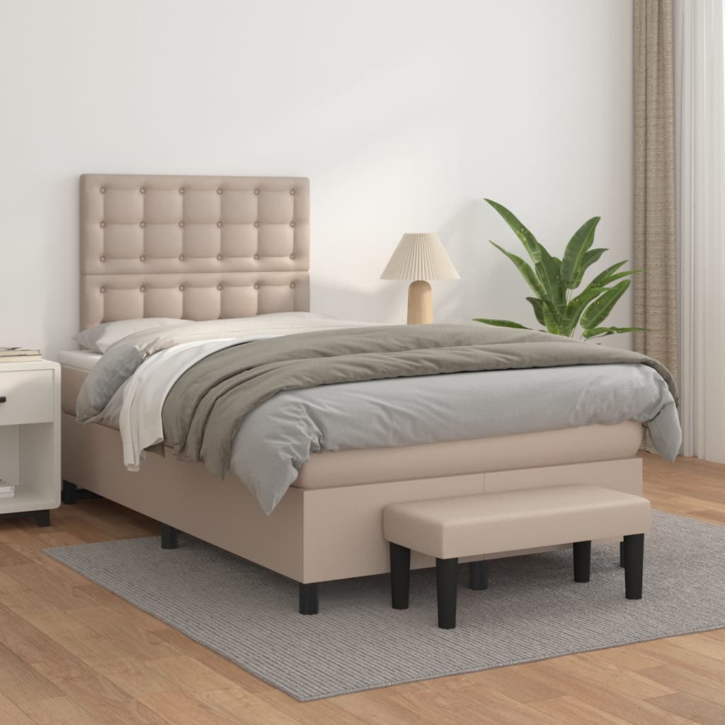 vidaXL Pat box spring cu saltea, cappuccino, 120x200cm piele ecologică