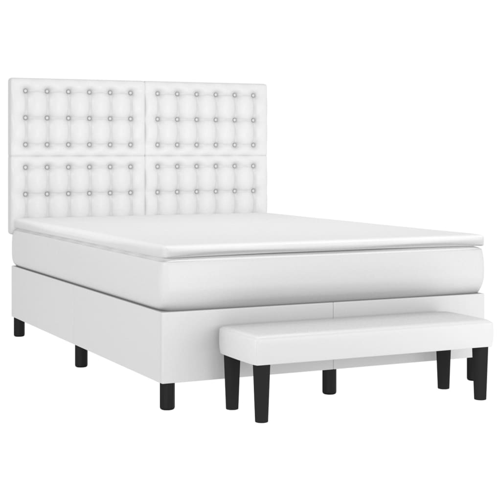 vidaXL Boxspringbett mit Matratze Weiß 140x190 cm Kunstleder