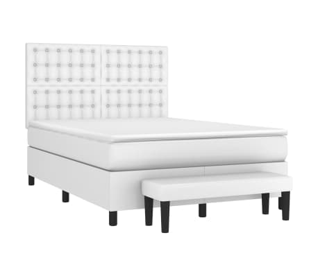 vidaXL Boxspringbett mit Matratze Weiß 140x190 cm Kunstleder