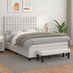 Box spring postel s matrací bílá 140 x 190 cm umělá kůže - obrázek 1