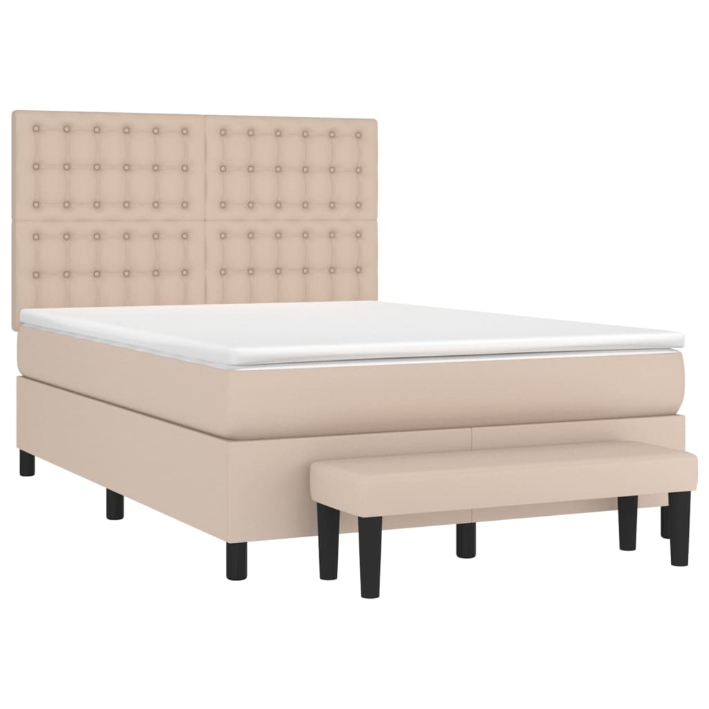 vidaXL Boxspring met matras kunstleer cappuccinokleurig 140x190 cm afbeelding