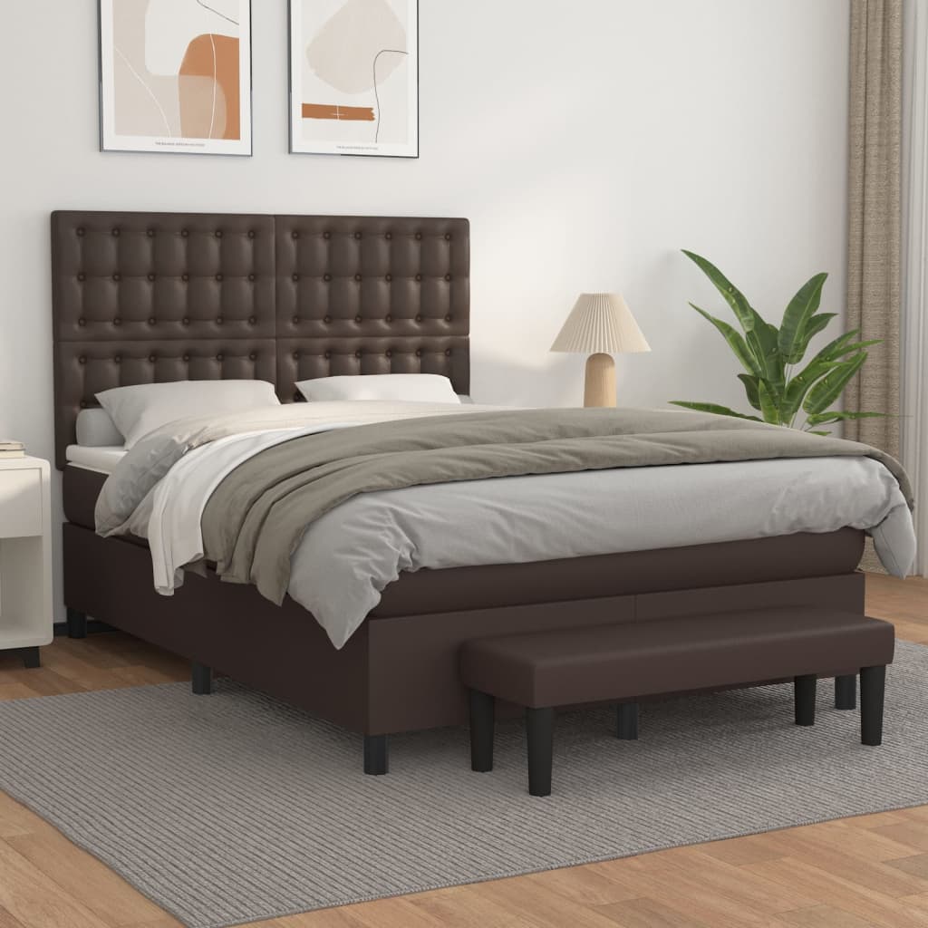 Box spring postel s matrací hnědá 140x200 cm umělá kůže