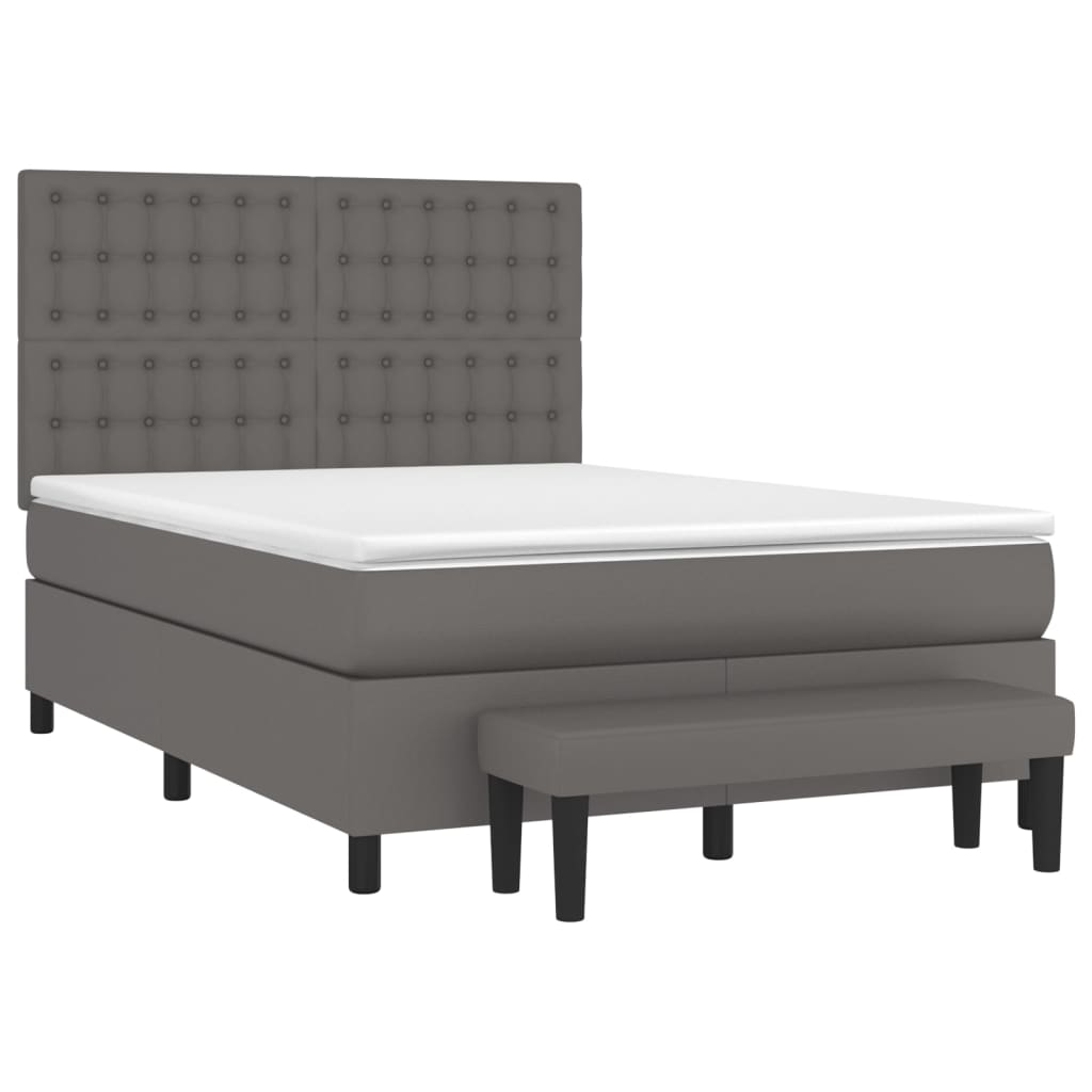 szürke műbőr rugós ágy matraccal 140 x 200 cm