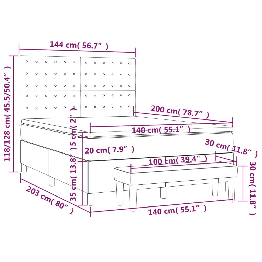 Pat box spring cu saltea, gri, 140x200 cm, piele ecologică