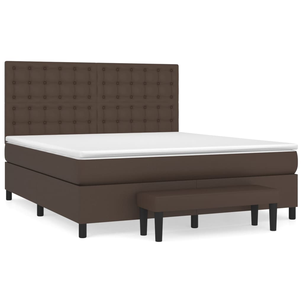 Pat box spring cu saltea, maro, 160x200 cm, piele ecologică