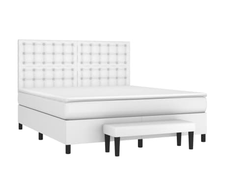 vidaXL Boxspringbett mit Matratze Weiß 180x200 cm Kunstleder