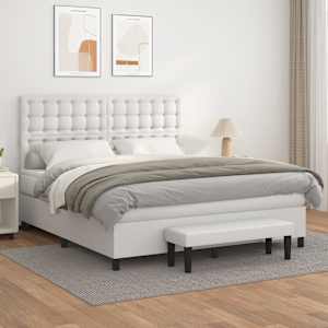 Box spring postelja z vzmetnico bela 180x200 cm umetno usnje