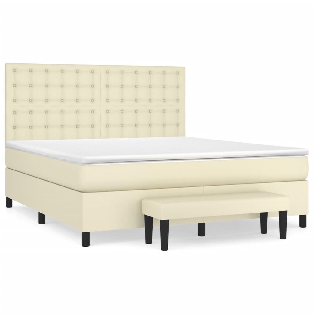 Pat box spring cu saltea, crem, 180x200 cm, piele ecologică