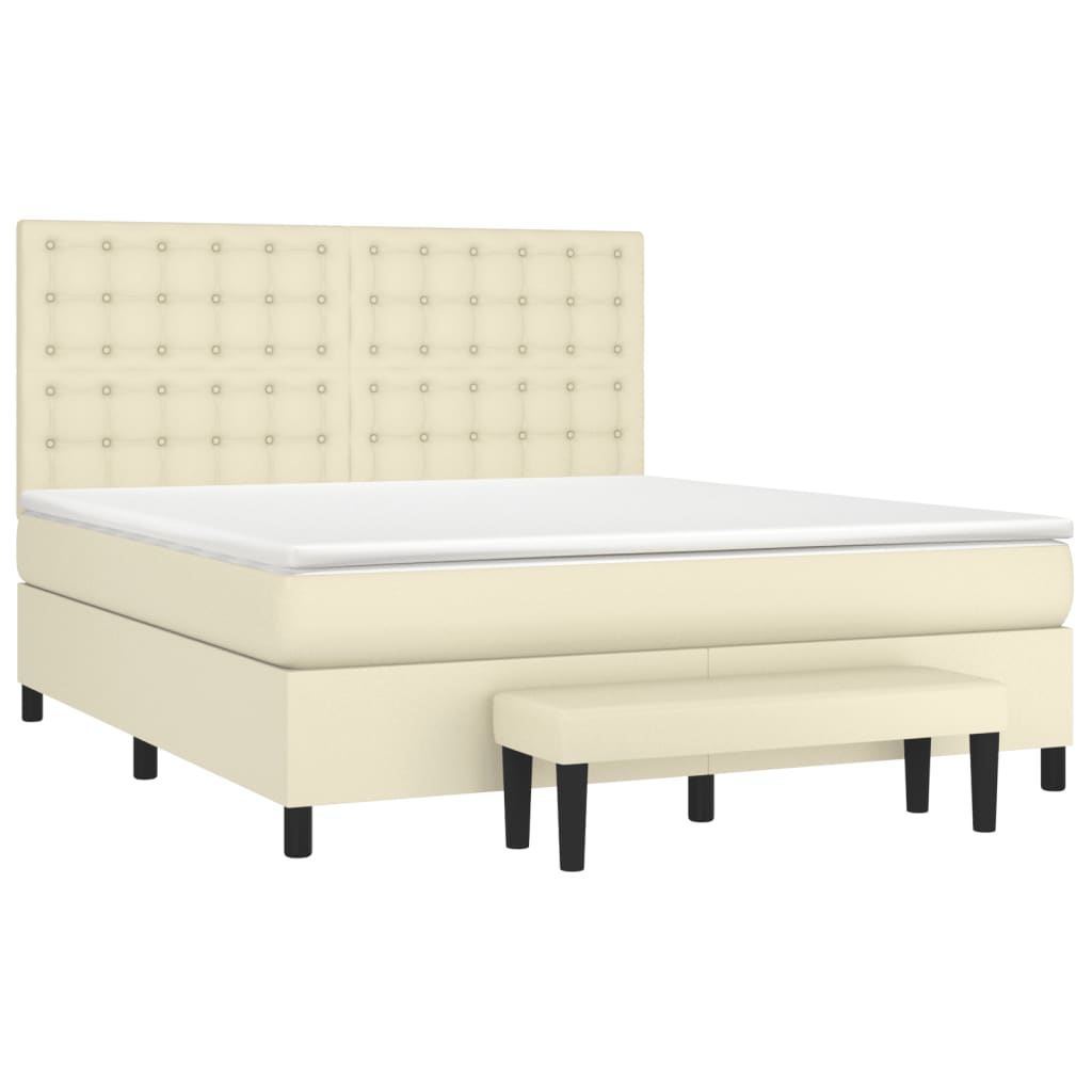 Pat box spring cu saltea, crem, 180x200 cm, piele ecologică