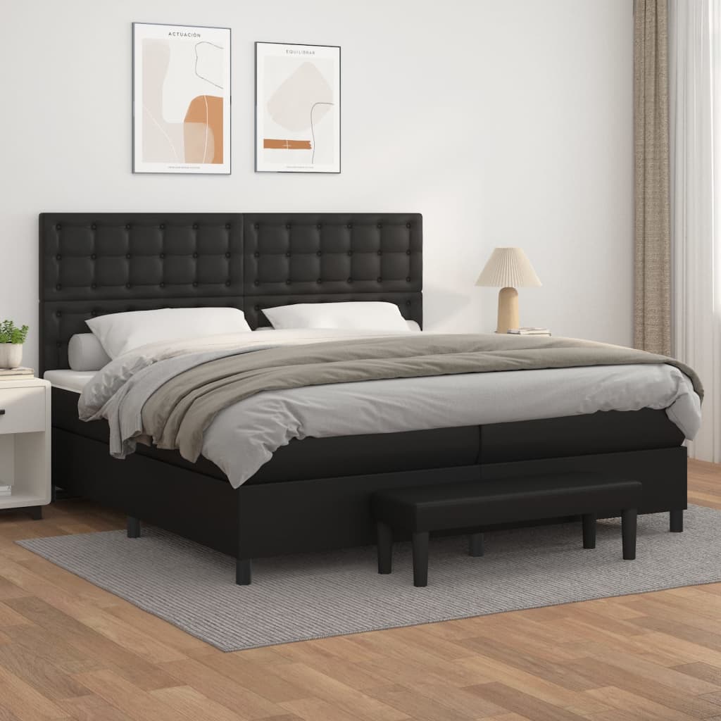 vidaXL Pat box spring cu saltea, negru, 200x200 cm, piele ecologică