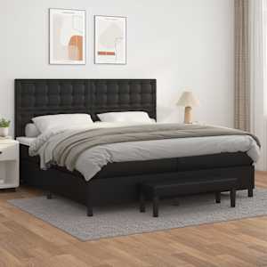 Box spring postelja z vzmetnico črna 200x200 cm umetno usnje