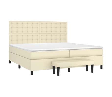 vidaXL Lova su spyruoklėmis/čiužiniu, kreminė, 200x200cm, dirbtinė oda