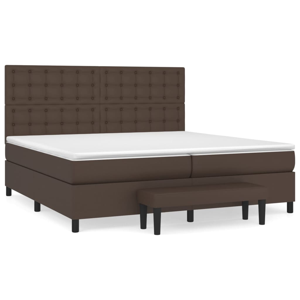 Pat box spring cu saltea, maro, 200x200 cm, piele ecologică