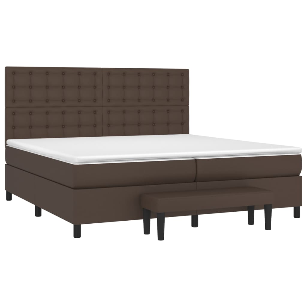 Pat box spring cu saltea, maro, 200x200 cm, piele ecologică