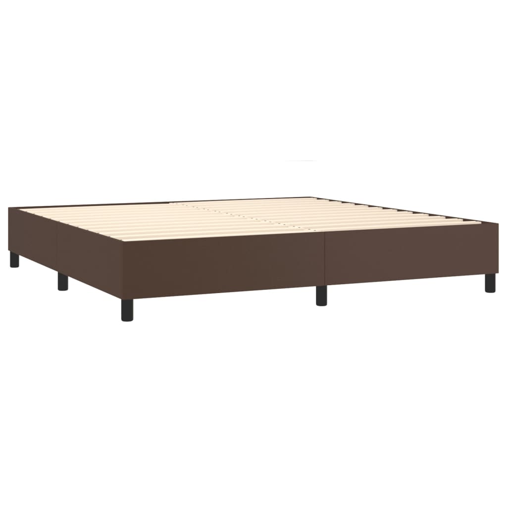 Pat box spring cu saltea, maro, 200x200 cm, piele ecologică