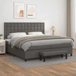 Box spring postel s matrací šedá 200x200 cm umělá kůže - obrázek 1