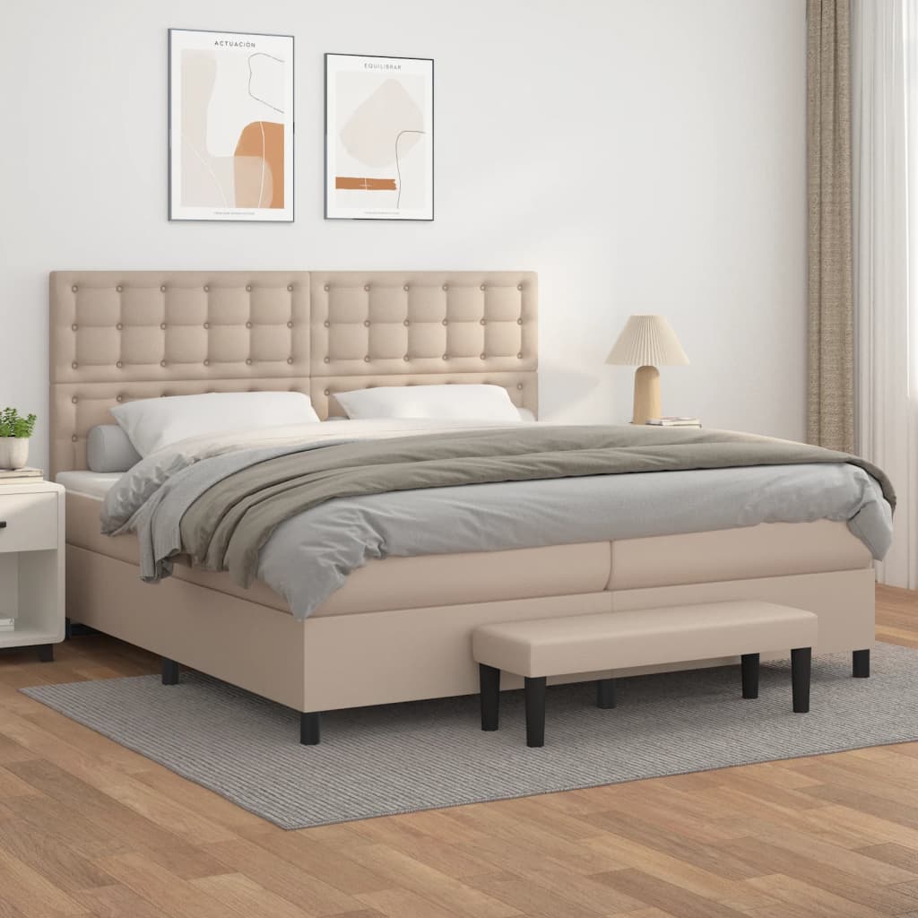 vidaXL Pat continental cu saltea, cappuccino, 200x200 cm, piele eco