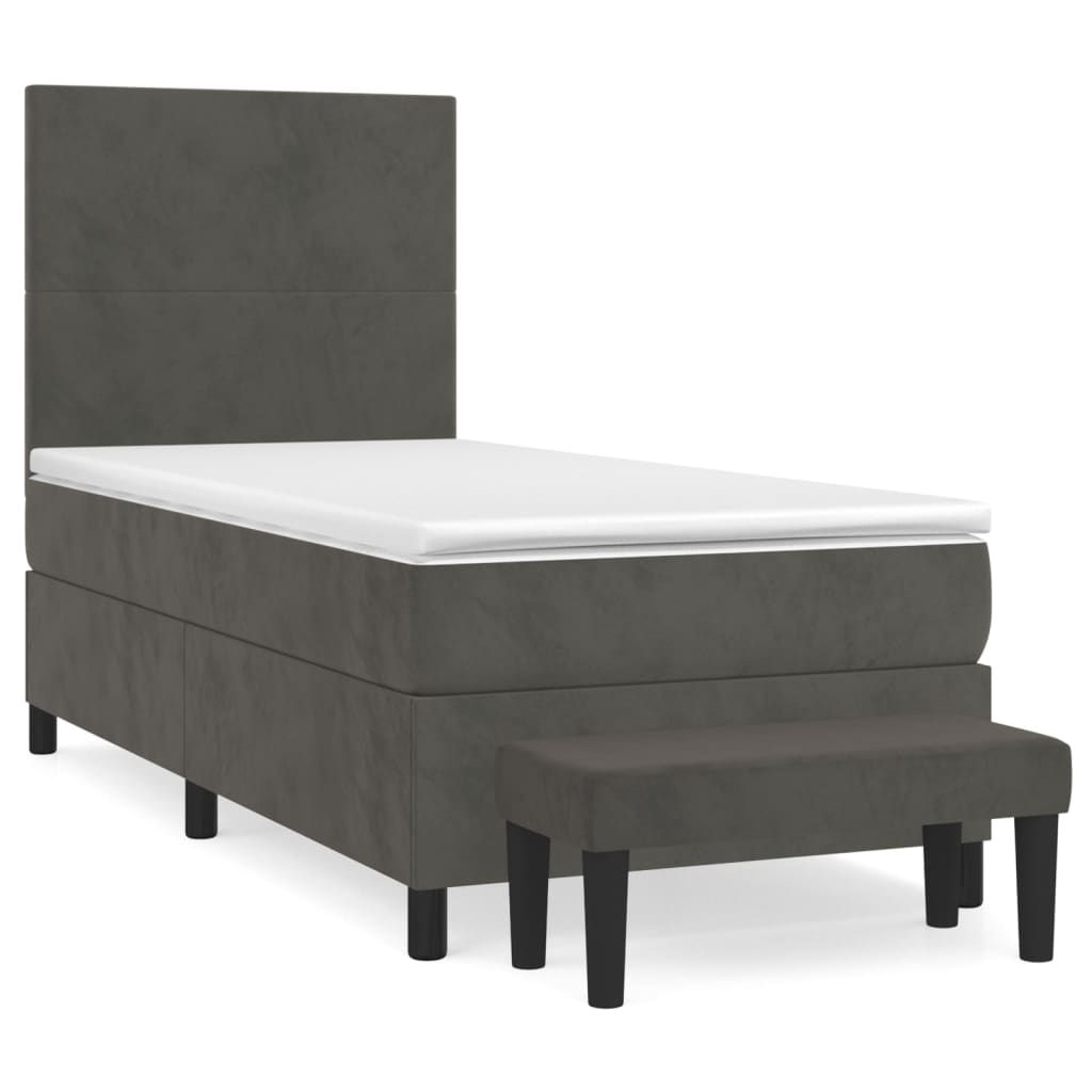 Sötétszürke bársony rugós ágy matraccal 100 x 200 cm 