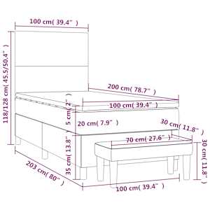 Box spring postel s matrací tmavě šedá 100x200 cm samet - obrázek 8
