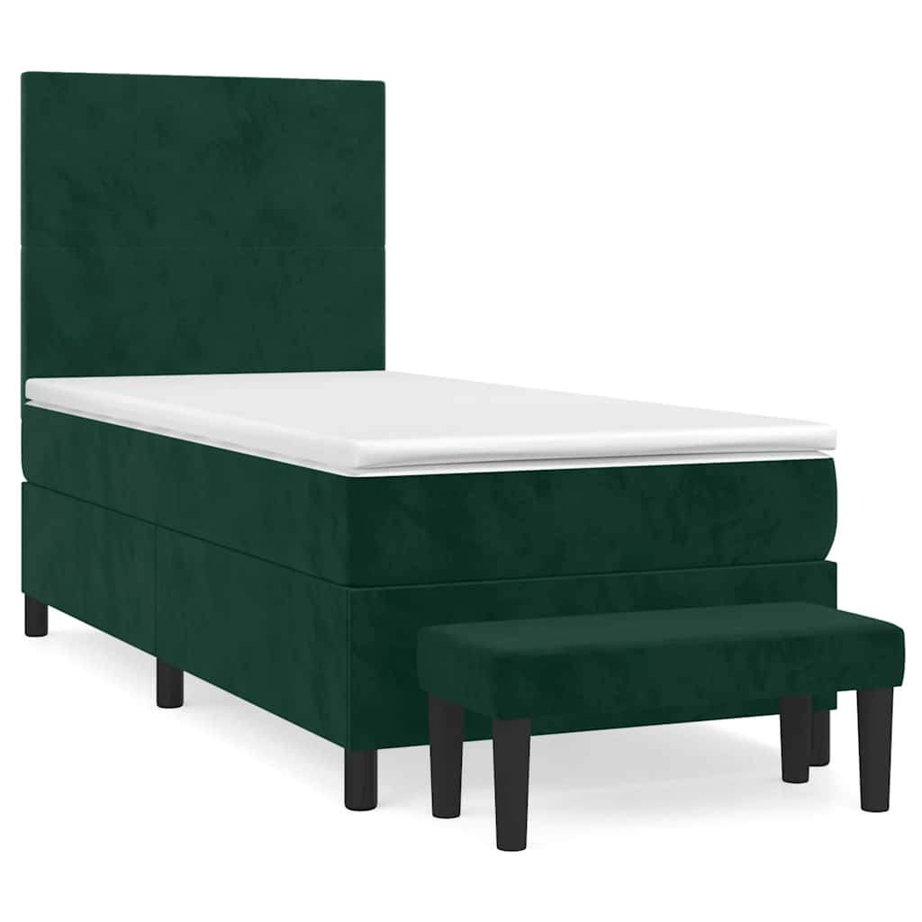 vidaXL Boxspring met matras fluweel donkergroen 100x200 cm groen, foto 3
