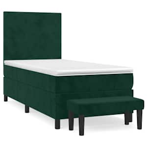 Box spring postelja z vzmetnico temno zelena 100x200 cm žamet - slika 2