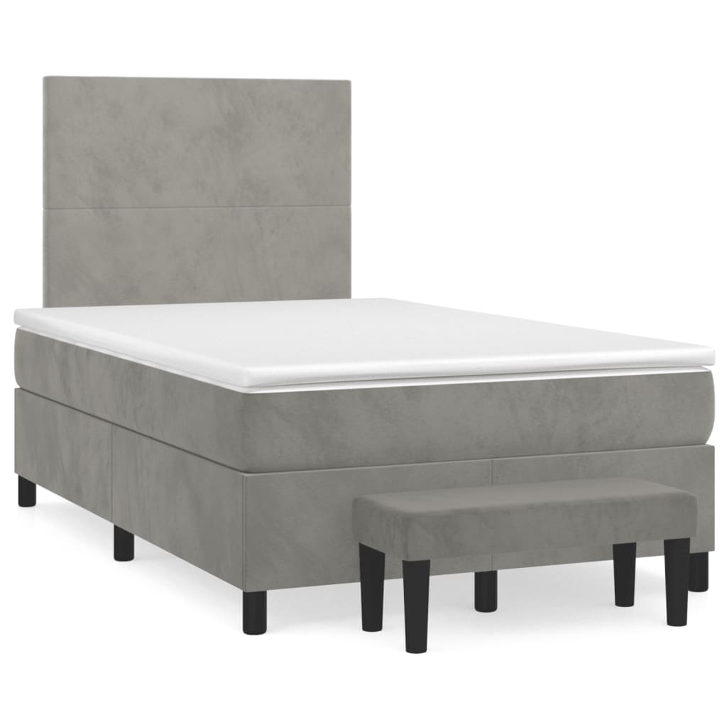 Világosszürke bársony rugós ágy matraccal 120 x 200 cm 