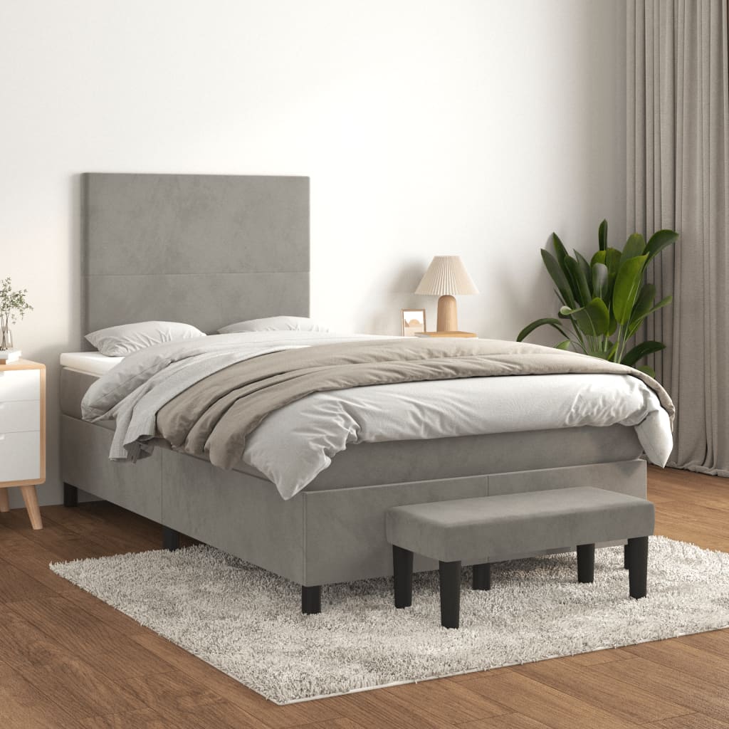 Lit à sommier tapissier et matelas Gris clair 120x200cm Velours