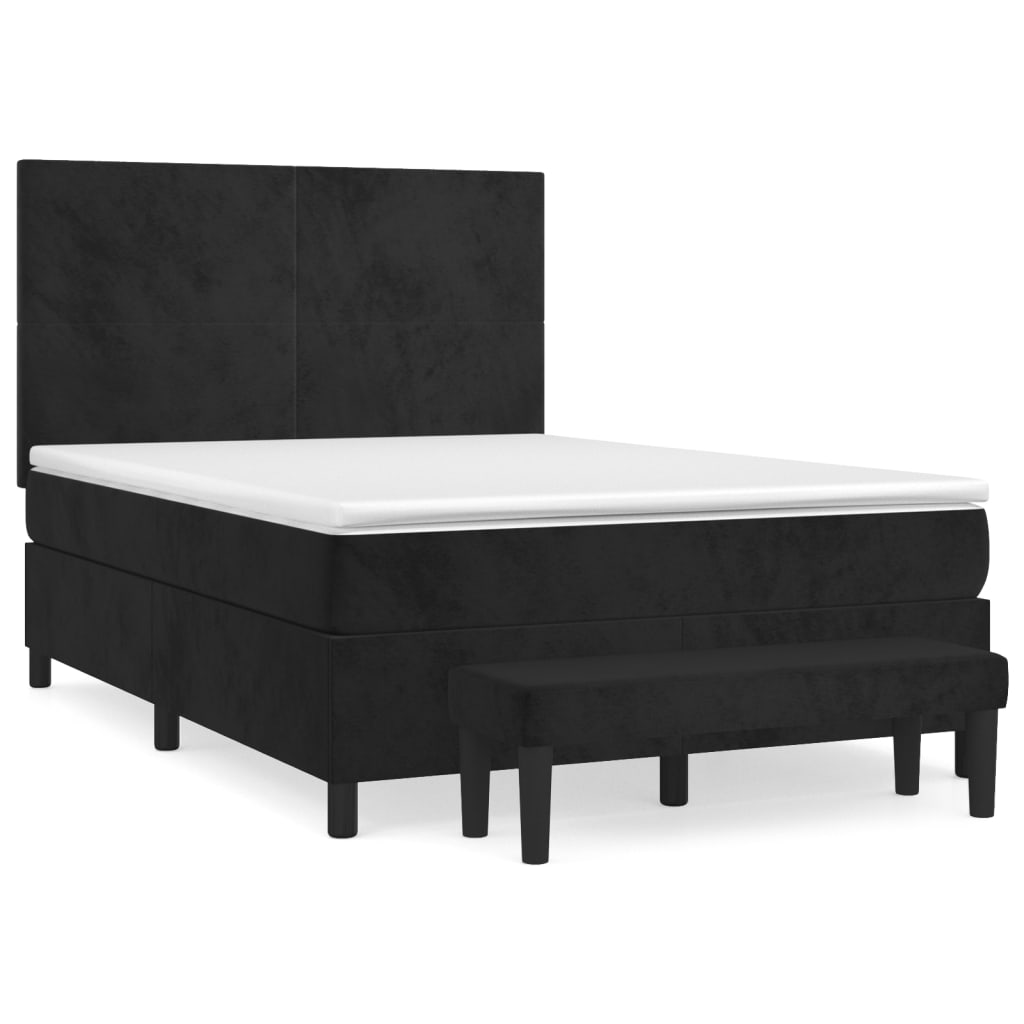Fekete bársony rugós ágy matraccal 140 x 190 cm 