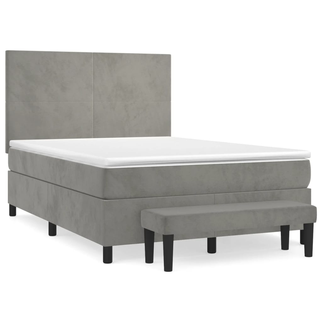 vidaXL Boxspring met matras fluweel lichtgrijs 140x200 cm