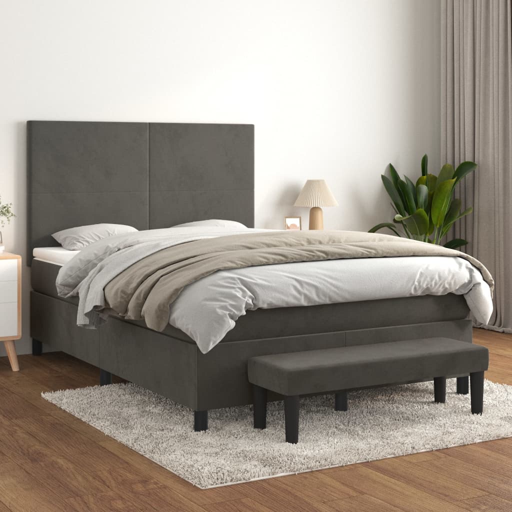 Boxspringbett mit Matratze Dunkelgrau 140×200 cm Samt