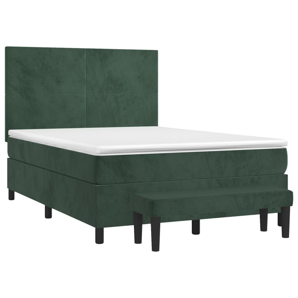vidaXL Boxspring met matras fluweel donkergroen 140x200 cm afbeelding