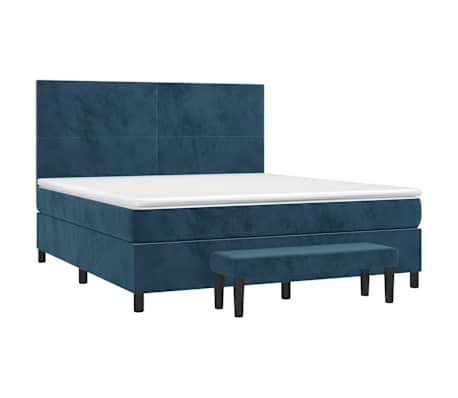 vidaXL Sommier &agrave; lattes de lit et matelas Bleu fonc&eacute; 160x200cm Velours