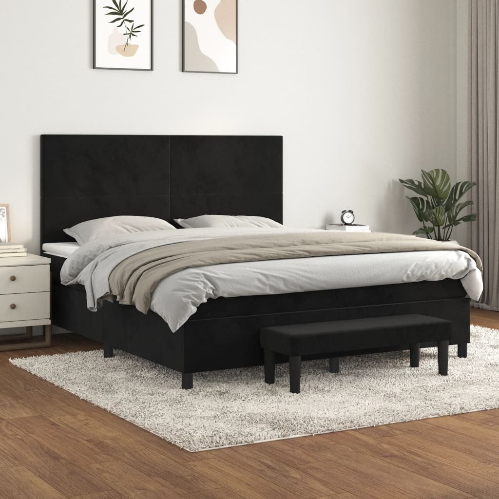 Boxspringbett mit Matratze Schwarz 180×200 cm Samt