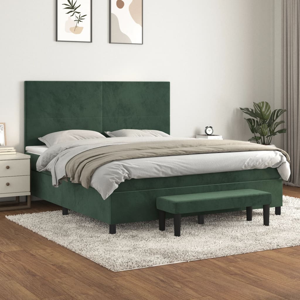 vidaXL Pat box spring cu saltea, verde închis, 180x200 cm, catifea